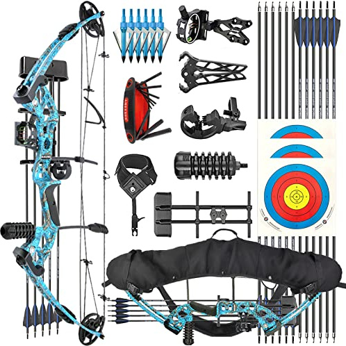 ZSHJGJR Archery Compound Bow Kit Set Bow and arrows Set 30-55lbs Adjustable Archery Hunting bow Compound bow kit for adult Beginners Compoundbow Hunting and Target Shooting (BLUE)
