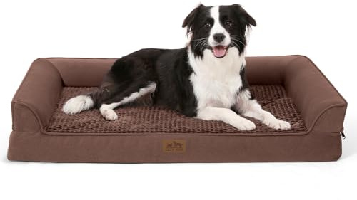 COZY KISS Sofá Perro Ortopédica Grande - Cama Perro Desenfundable y Lavable (Marrón-U-Type, L(107 * 76 * 19CM))