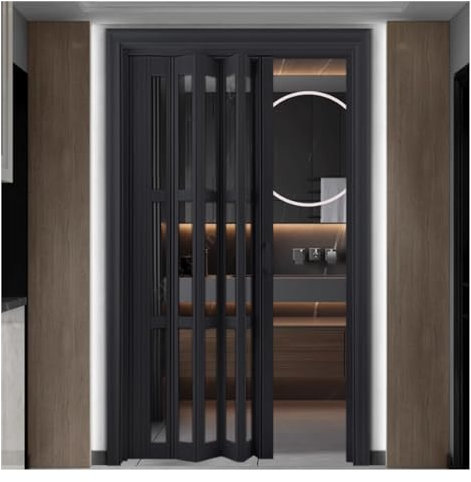 Schiebetür Falttür falttüren innentüren Schwarze Akkordeontür mit klarem Acrylglas, 80 hohe Faltschranktür mit Installationshardware, 22 30 32 36 38 42 48 Zoll Breite Vorgebohrte Falttürplatte(Style