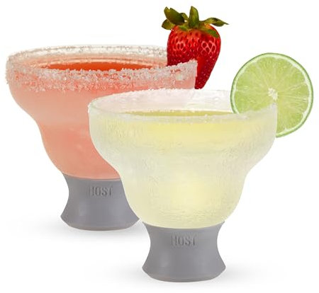 Host Glass Freeze Stemless Margarita Glasses Drinking Set, Insulated Cocktail Glass Set with Silicone Band, 12oz Margarita Glasses Set of 2 in Gray