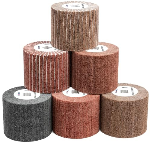 6 Pcs Non-Woven Wire Drawing Flap Wheel for Polishing Burnishing Wheels, 120x100mm 240/240SP/320/320SP/400/600 Grit for Stainless Steel, Copper and Surface Conditioning Wheel