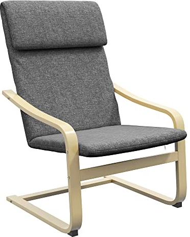 HOMCOM Relaxsessel, Ruhesessel, Relaxstuhl mit Leinenoptik, Schwingstuhl, Esszimmerstuhl mit Kopfkissen für Wohnzimmer, Birkenholz 66,5 x 80 x 99cm, Dunkelgrau