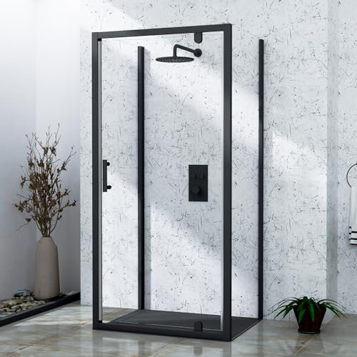 Milan 1000 x 700mm Matt Black 3-Sided Pivot Door Shower Enclosure Rectangular with Side Panels 6mm Safety Tempered Glass Screen