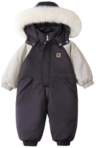 Runstarshow Baby Snowsuit Toddler Ski Suit Boys Girls Winter Hooded Romper Coat Kids All in One Winter Suit One Piece Warm Outdoor Clothing for Unisex Kids Age 1-6 Years