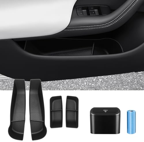 Canvcle Aufbewahrungsbox für Autotür und Mülleimer für Tesla Modell S/Modell S 2021–2026, kariertes Zubehör, Vordertür, Einsatz, Organizer, Türschlitz, Aufbewahrung, Schutz, Mülleimer mit Müllbeuteln