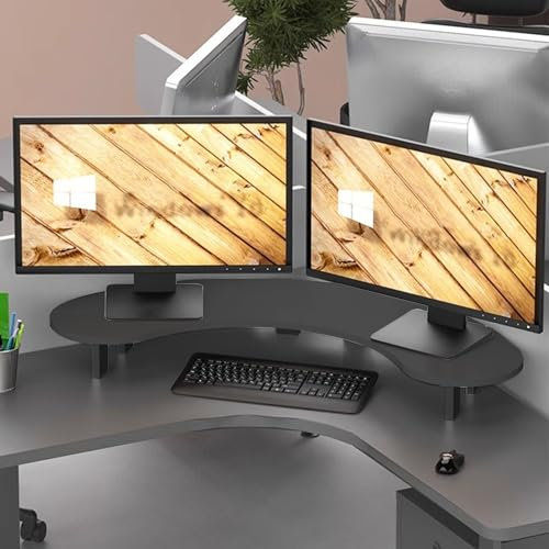 Eck-Monitorständer, großer Schreibtischaufsatz für 2 Monitore, Arc-Laptopständer-Plattform, stabiles Computer-Monitorgestell aus Holz, platzsparendes Eckregal, einfache Montage, Schwarz, 11 cm Höhe