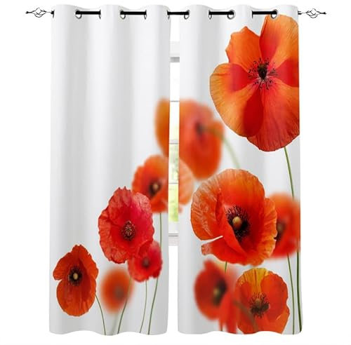 Rptidmv Vorhänge mit Ösen Mohnblume Vorhang Blickdicht Verdunklungsvorhänge Thermovorhang Schallschutz - Wohnzimmer Schlafzimmer Büro Deko Garten 2er Set -140 x 245 cm (B x H)
