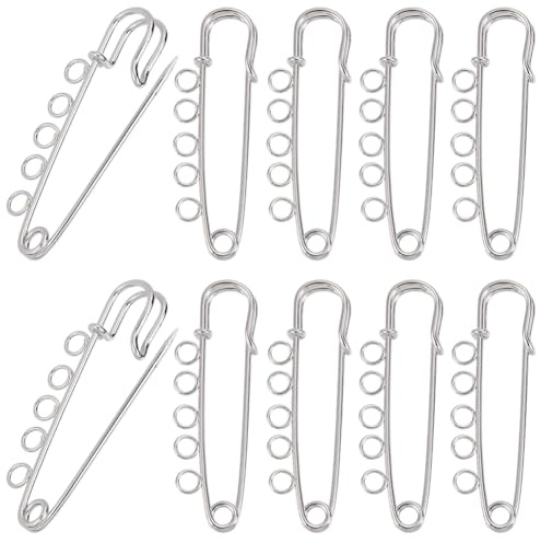 SUNNYCLUE 1 Box Mit 30 silbernen Sicherheitsnadeln Kiltnadeln Metall Eisen Robuster Verschluss Dekorationsschlaufen Verschluss Broschenbeschläge Mit 5 Löchern Für Pullover Mützen Kleidung DIY Schmuckz