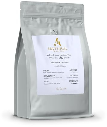Café especialidad Sarchimor en grano 100% Arábica cultivo de altura grano de oro origen volcánico activo Costa Rica tueste medio tostado reciente proceso secado al sol empaque bolsa hermética 900g