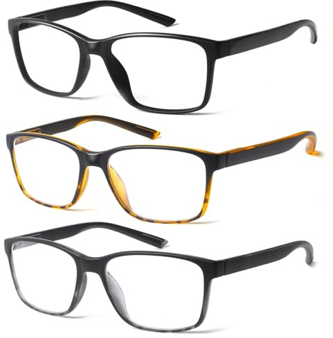 Kerecsen 3 Pack Reading Glasses for Men Blue Light Blocking Spring Hinge Readers for Men Anti Eye Strain/Dryness/Computer Glare/UV (3 Mixed Color, 1.00, Dioptres)