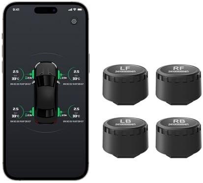 Wireless Tire Pressure Monitoring System TPMS Sensors for Automobiles, Motorcycles, Powersport Vehicles, RVs, Trailers, Real-Time Display Support iOS App (-40°C - 125°C) 4 Pack