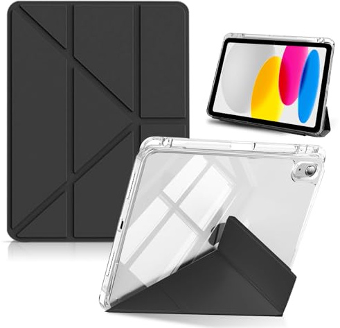 HinZann Custodia per iPad (A16) 11 Generazione 2025 11 Pollici/iPad 10 Generazione 2022 10,9 Pollici Cover con Portapenne, Ultrasottile Trasparente Cover con Auto Sveglia/Sonno - Nero