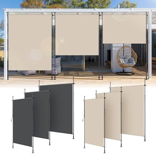 Eikuavons Klemmmarkise Profimarkise 150x270cm | Balkon Windschutz & Sonnenschutz ohne Bohren | Höhenverstellbare Vertikalmarkise 2.28-3.16m | Sichtschutz für Terrasse (Beige)