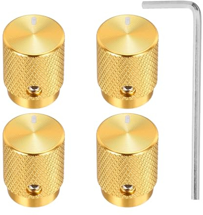 QUARKZMAN Aluminium Potentiometer Knöpfe 6×12.5×16mm Gold 4 Stück | Universelle Lautstärke Tonregler Knöpfe mit Schraubenschlüssel für Gitarre, Bass