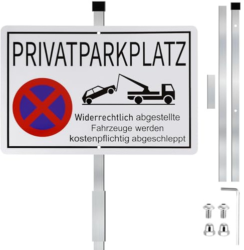 Mumjooyi Warnzeichen Privatparkplatz Schild mit Pfosten Alu 30x20 cm Parkplatzschild Parkverbot Schilder mit Löchern für Zaun Parken Verboten Schild Privatparkplatz zum Aufstellen