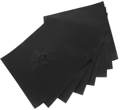 GLEAVI 8 pièces Protège Plaque Cuisson Gaz Réutilisable Couvre Brûleurs Huile et Taches Résistant Chaleur Facile à Nettoyer Compatible Cuisinière Gaz et Électrique Noir