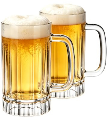 Komost Plastic Pint Glasses Set of 2, 620ml Clear Large Beer Glasses with Handles, Reusable Beer Stein Mugs Cups for Club, Bar & Party
