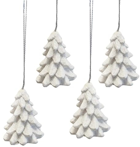 Weihnachtsanhänger Tannenbäume, 4 Stück: Kleine Tannenbaum-Anhänger, Geschenkanhänger Weihnachten, Weihnachtskugeln, Weihnachtsbaum & Zweige, Baumschmuck Klein, Weihnachtsdeko Geschenke Weiß, 4,5 cm