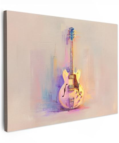 MuchoWow© Wandbilder Schlafzimmer Home Deko Wohnung Bild Wohnzimmer | 70x50 cm - Fotoleinwand Wand Bilder Leinwand Wall Decor Gitarre - Pastell - Malerisch