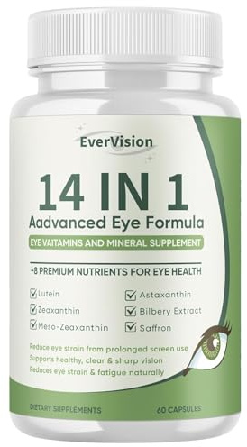EVERVISION 14 in 1 Advanced Eye Formula, Eye Supplement with Lutein, Zeaxanthin, Astaxanthin, Bilberry Extract & Zinc, Eye Vitamin and Mineral Supplement for Adults & Seniors, 60 Capsules (1)
