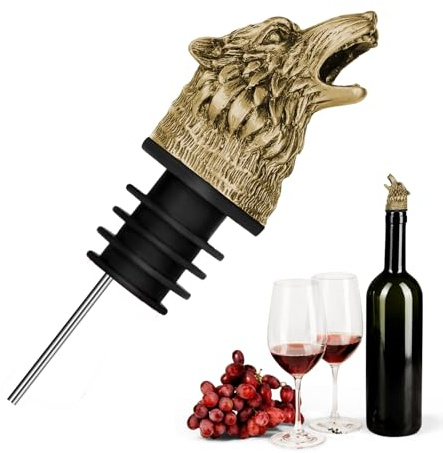 Wolf Head Wine Pourer, Bronze Wolf Liquor Pourer Spout, Animal Wine Bottle Stopper, Alcohol Diffuser Aerator, Bottle Topper Accessory for Hunters Men Women