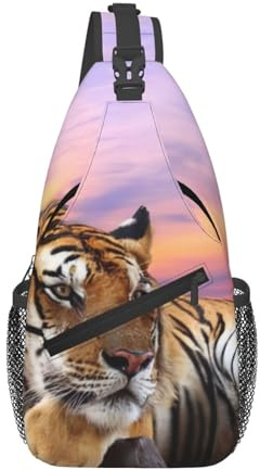 QAZWZML Bolso cruzado para hombre con estampado de tigre tumbado en madera, adecuada para fitness, ciclismo y viajes diarios