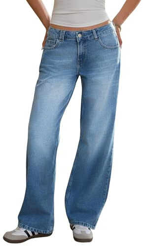 Fisoew Jeans da donna larghi a gamba larga a vita alta jeans dritti vestibilità ampia pantaloni in denim