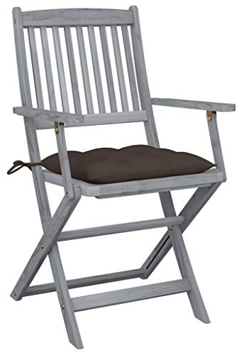 Zentexion Klappbare Gartenstühle 2 STK mit Kissen, Massives Akazienholz Holzstühle für Terrasse Balkon Garten Outdoor, Klappstuhl mit Polster Sitzmöbel für bequemen Sitzplatz im Außenbereich