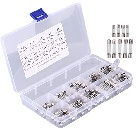 Chiyyak Kit di Assortimento di Tubi con Fusibili in Vetro da 100 Pezzi 5 * 20mm 6 * 30mm per Protezione e Sicurezza del Circuito