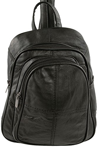 Zaino da Donna in Vera Pelle Tripla Zip (Nero)