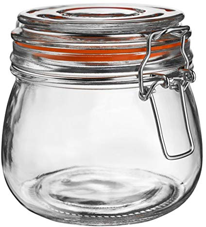Argon Tableware Glass Jar with Airtight Metal Clip Lid - 500ml/17.6oz - 1 Pack - 4 Colour Seals - Medium Kitchen Storage Container Round Preserving Jar for Pickling, Chutney, Jam, Coffee
