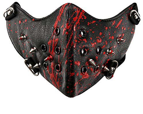 JewelryWe Motorrad Maske Gothic Punk Sturmmaske Skimaske Tarnmaske Half Face Gesicht Maske - Spike Spitze Nieten Schwarz Rot