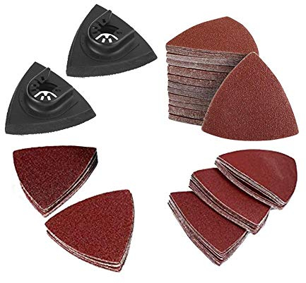 102 Stück Dreieckiges Schleifpapier-Set, 2 Stück Dreieck Oszillierende Säge Schleifscheibe + 100 Stück Schleifblätter 60# 80# 120# 180# 240#, Zum Polieren Von Holz Und Metall