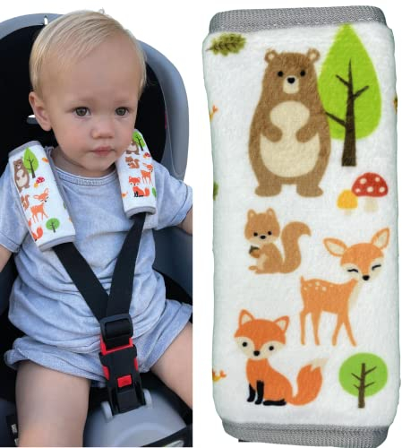 HECKBO 2x Protectores de Arnés Animales del Bosque – Cojines de Cinturón Acolchados para Silla de Coche, Cochecito y Portabebés, Accesorios para Niños, Niñas y Bebés