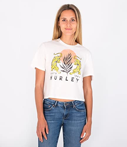 Hurley Le Tigre Cropped Crew Tee Maglietta, Marshmallow/Sulphur, M Donna