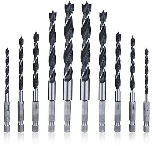 Mesee 2 Jeux 5pcs Forets à Bois Hélicoïdaux en HSS de 6.35mm Tige Hexagonale Mèche à Bois 4 mm/ 5 mm/ 6 mm/ 8 mm/ 10 mm Foret Fraise à Torsion pour Perçage de Métal Plastique Bois