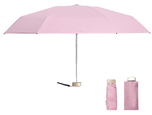 Mini Taschenschirm, Reise-Taschenschirm, Ultra Light, faltbar, für Sonnige und Regnerische Tage, für Damen und Herren geeignet (Rosa)