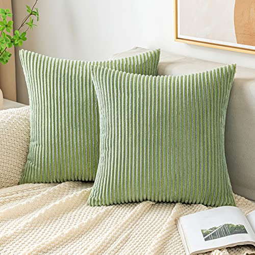 EMEMA Kissenbezug 40x40 Kordsamt Kissenbezüge Bohnengrün Dekokissen | Sofakissen Cord Kissenhülle Zierkissenbezug Kord Dekorative Weiche für Sofa Wohnzimmer Schlafzimmer 2er Set