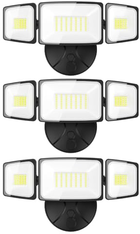 Onforu 3 Packs 75W Flood Lights Outdoor, 7000LM Brightness Security Lights,Switch Controlled, IP65 Waterproof, 6500K Exterior LED Flood Light with 3 Adjustable Heads for Yard Home