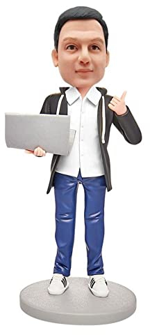 mydedor Custom Bobble-Heads Figur Customized Doll, Männlicher Software-Ingenieur mit Computer Custom Bobble Head, Bobble Head Figuren Handmade Personalized Sculpture Gift for Man