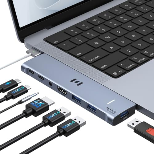 USB C Adapter HDMI Hub for MacBook Pro/Air M1 M2 M3 2024 2023 13 15 16,Mac USB Adapter 7-in-2, MacBook Accessories with HDMI,Thunderbolt 3, USB C and 3 A 3.0 Data Ports, 3.5mm Audio