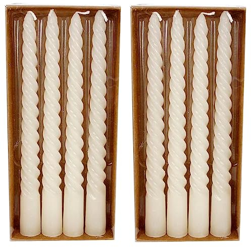 MACOSA VM091079_x2 Spiralkerzen elfenbein 8er Set 20 cm Stabkerzen gedreht creme Tafelkerzen Twist Spitzkerzen Dekokerzen Tischdekoration Deko Wachskerzen