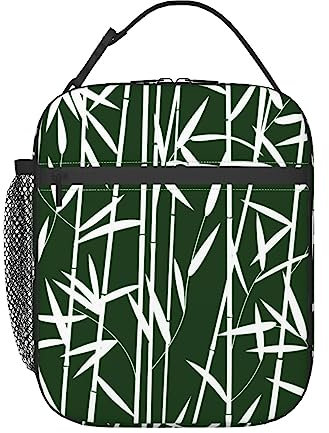 ELMAIN Bamboo Leaves Pattern Reusable Insulated Lunch Bag Cooler Tote Box Meal Prep for Men Women Work Picnic or Travel