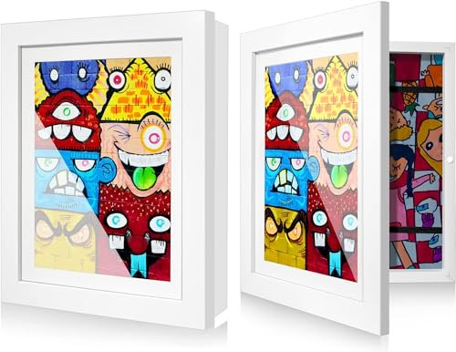 Litimkat 2 Stück Kunstbilderrahmen für Kinder, A4 Frontöffnungs-Fotorahmen | Platz für über 150 Kinderzeichnungen, Ideal zum Aufbewahren und Präsentieren von Kinderzeichnungen und Kunstwerken Weiß,Holz