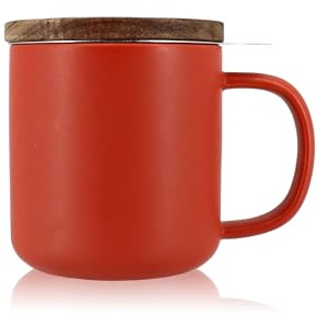 OGO Living - Tetera Juliet 300 ml, ideal para té y té de hierbas, taza de té de gres y tapa de madera de acacia (pimentón)