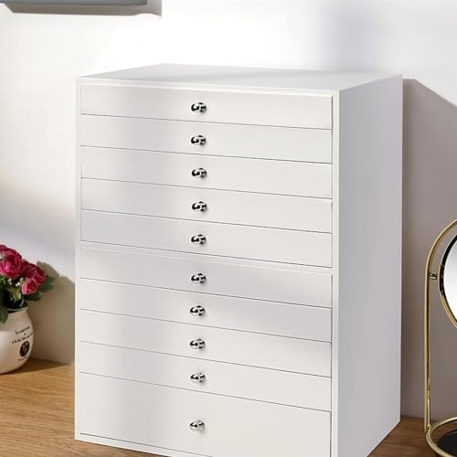 CHEKZ Schmuckkästchen, 10-lagig, Leder, große Schmuckschatulle, Aufbewahrungsbox für Damen, Uhren, Halsketten, Ohrringe, Ringe, Armbänder, Schmuck, Aufbewahrungsbox, Weiß
