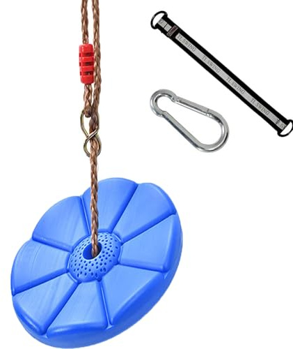 ieron Disco de columpio de árbol de 28 cm de diámetro, asiento redondo de cuerda para exteriores para niños y niñas, columpio de disco fuerte con conector y cuerda de correa que soporta 220 libras/100