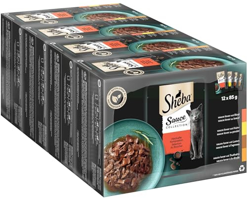 Sheba Sauce Collection Katzen Nassfutter im Portionsbeutel Herzhafte Komposition Multipack 4x12x85g