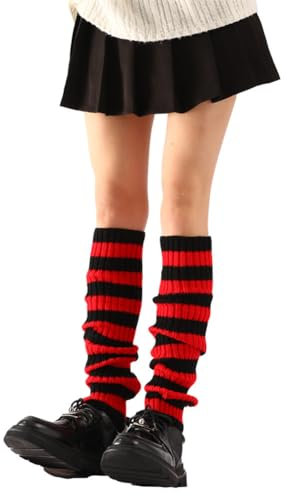 FANSU Stulpen Damen Leg Warmers Beinwärmer Frauen Winter Legwarmers Verdicken Bein Stulpen Mädchen für Tanz, Ballett, Fitness, Yoga (3 Paare,rot gestreift)