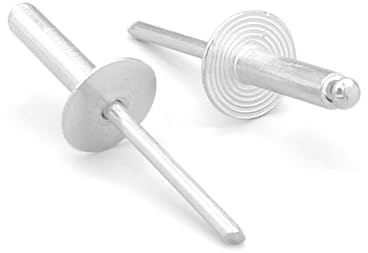 NOLDAR | Aluminium Blindnieten mit großkopf. Popnieten Größe 4,8 x 20 mm (16mm Kopf). Nieten Farbe SILBER (100 Stück)